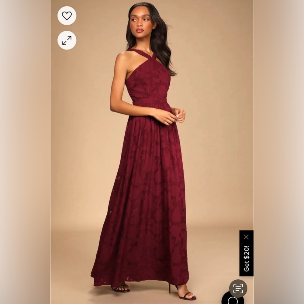 Lulu's Love & Beyond Wine Burnout Floral Flowy Woven Chiffon Maxi Dress Size XL